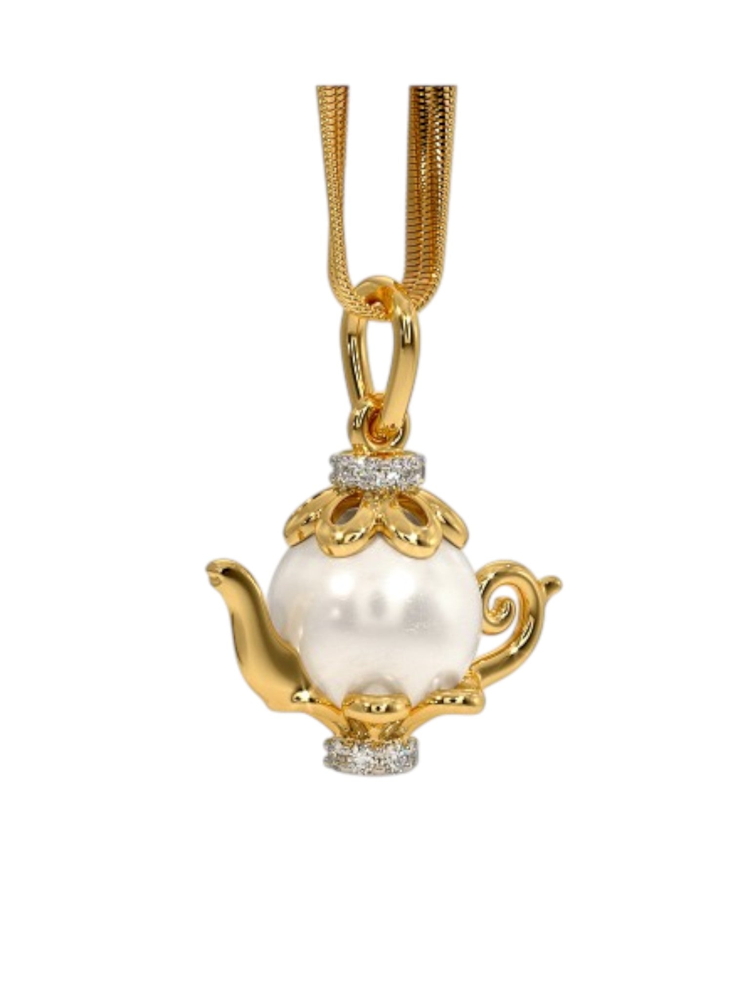 925 Sterling Silver Elegant Design Pearl Gold Plated Pendant With Chain For Women By Kesardeep